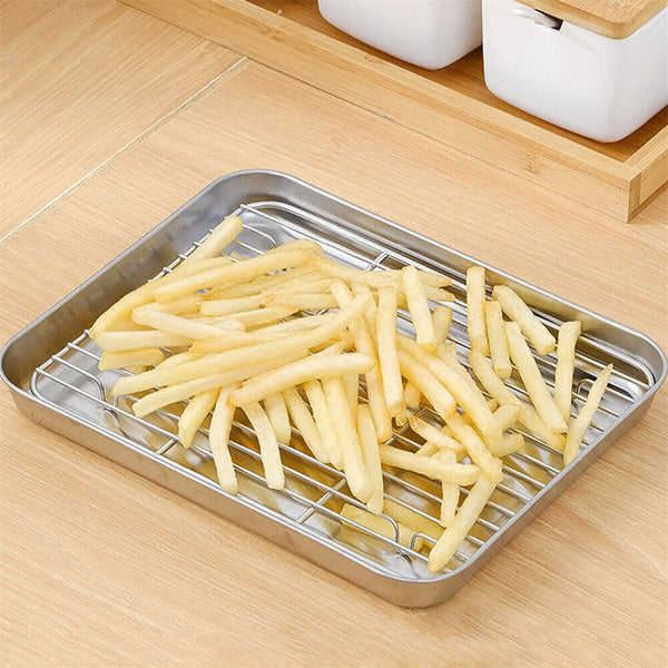 Baking Tray Set Stainless Steel Roaste Oven Sheet Pan Cooling Rack BBQ Plate AU