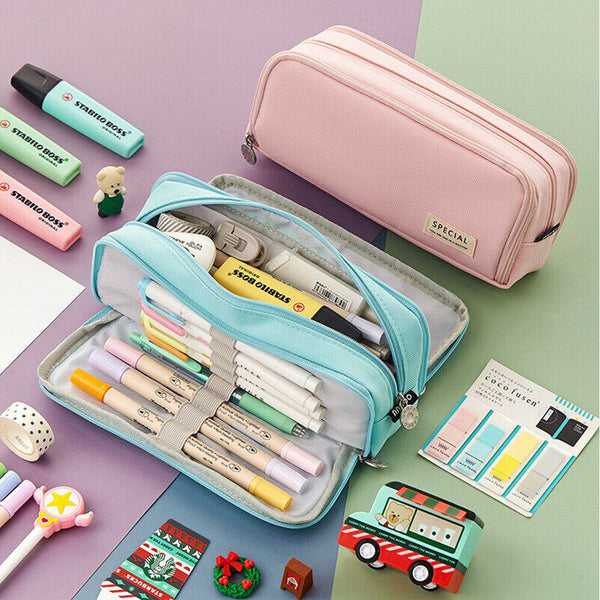 Zipper Pencil Case Pen Bag Organizer School Office Cosmetic Stationery Storage