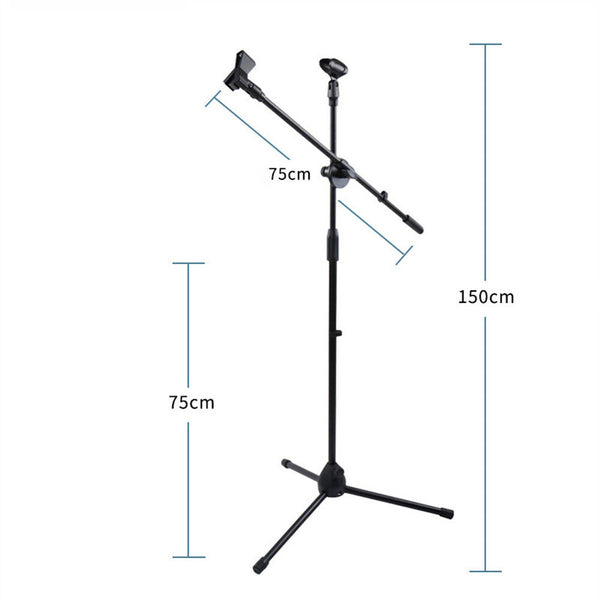 Professional Dual Microphone Stand Telescopic Boom Adjustable Mic Holder Tripod