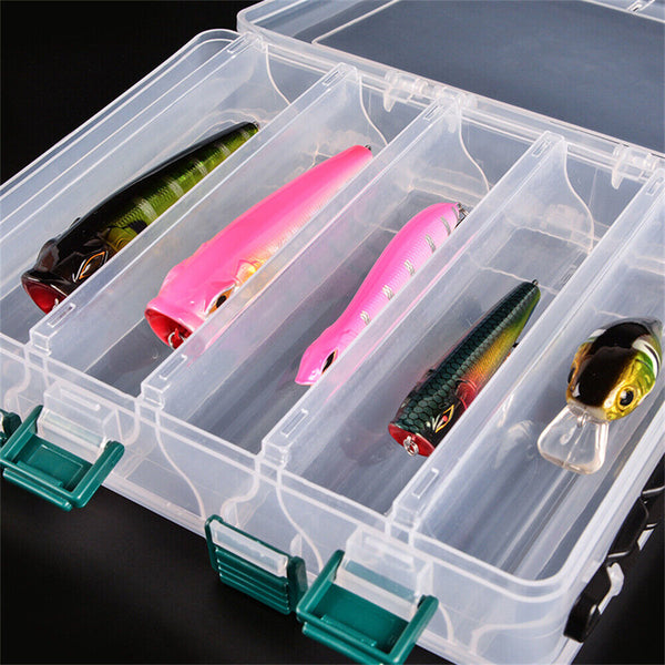 1-2x 14 Compartments Double-Sided Fishing Lure Hook Box Visible Squid Storage