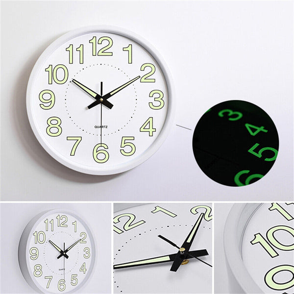 12'' Luminous Wall Clock Glow In The Dark Silent Quartz Indoor Home Modern Clock