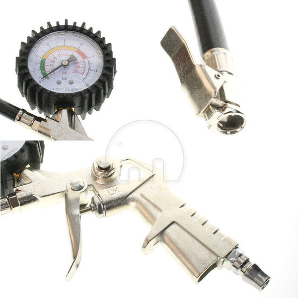 Tire Inflator Pressure Gauge Air Tyre Gun Auto-Car Vehicle Air Compressor Trail