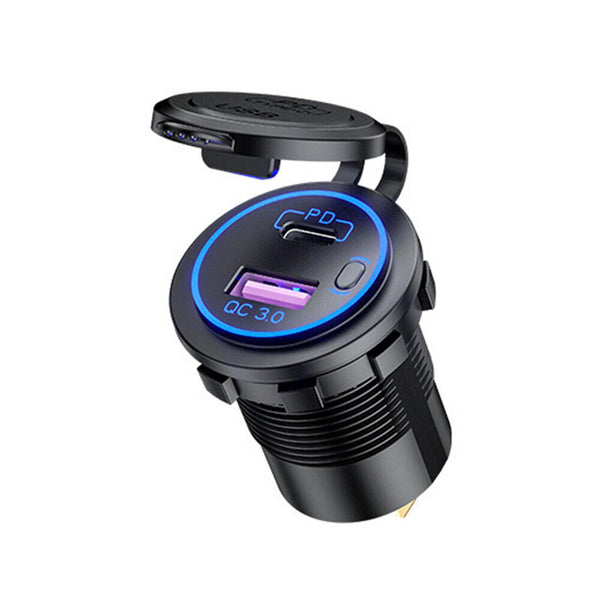 PD Type C USB Car Charger and QC 3.0 Charger 12V Power Outlet Socket ON/Off DF