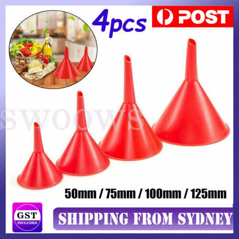 4Pcs Plastic Funnel Kitchen Red Medium Liquid Funnel Set Variety Large Small AU