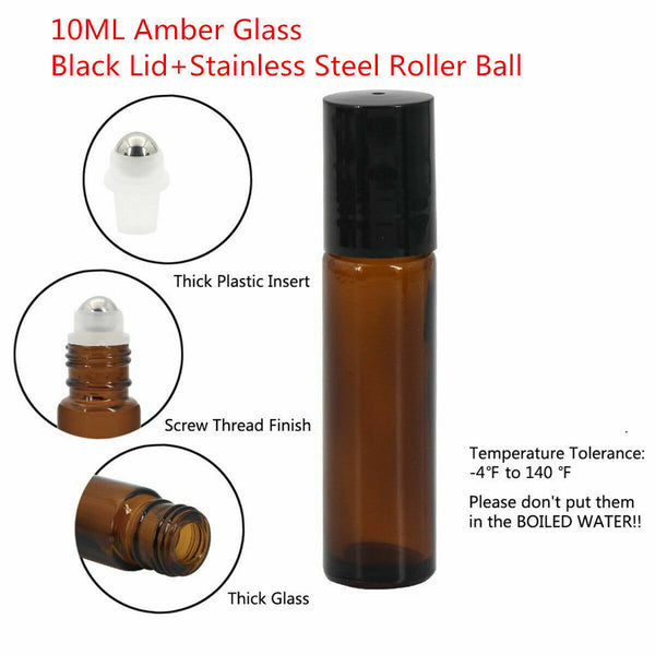 UP200 Roller Bottles Amber Thick Glass Steel Roll on Ball for Essential Oil 10ml