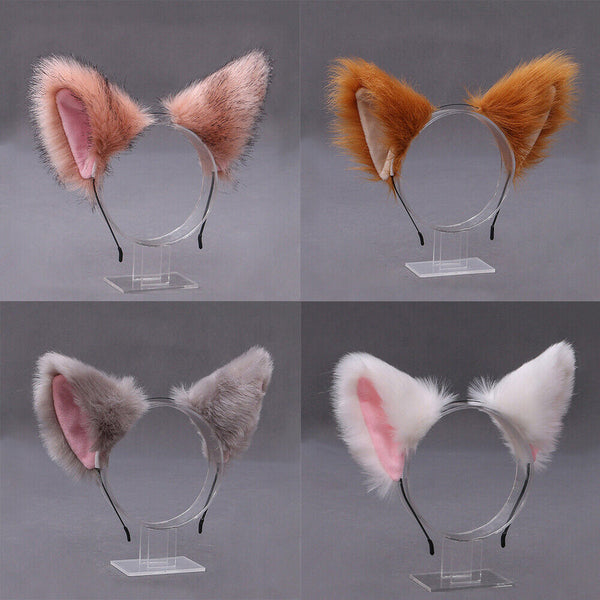 1/2xWomen Girls Fluffy Fur Cat Kitty fox animal Costume Ears Party Hair Clips On