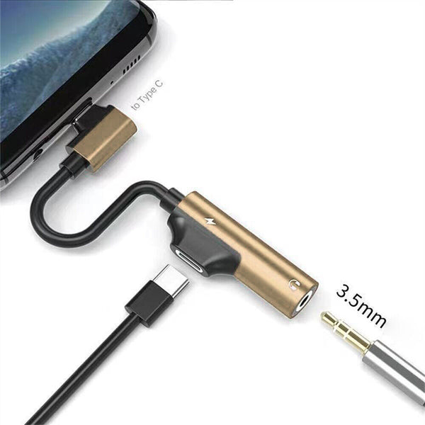 NEW 2 In 1 Type-C To 3.5mm And Charger Headphone AUX Audio Jack