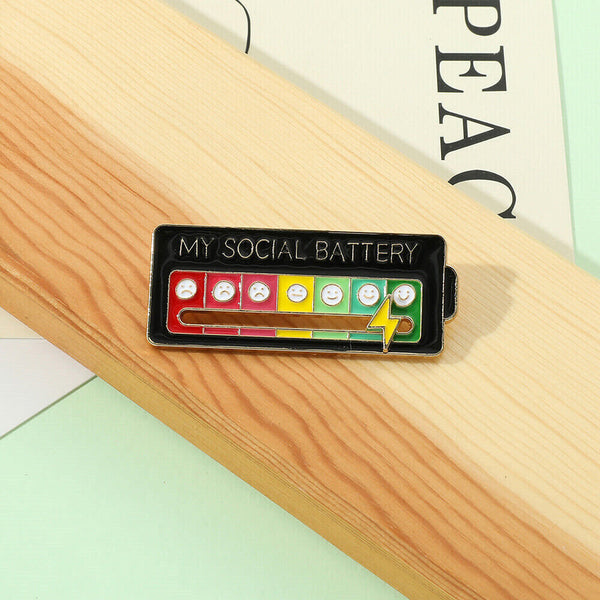 Brooch Pin My Social Battery Mood Funny Interactive Enamel Badge Lapel Pin AU