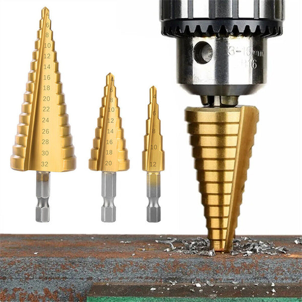 3pcs Large HSS Steel Step Cone Drill Titanium Bit Set Hole Cutter 4-12/20/32mm