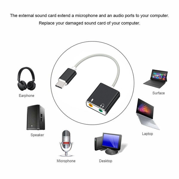 USB Type C Adapter Audio to 3.5mm Jack Headphone Microphone Aux Sound Converter