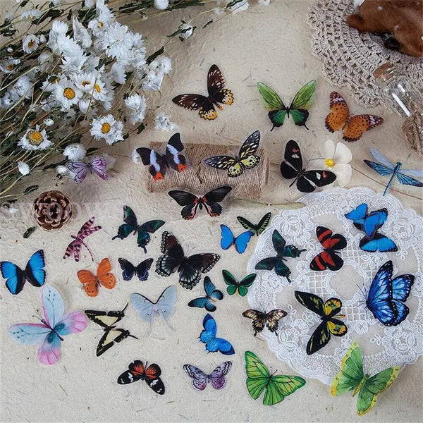 40 PCs Scrapbooking Butterfly Stickers Journal Diary PET Transparent Sticker DIY