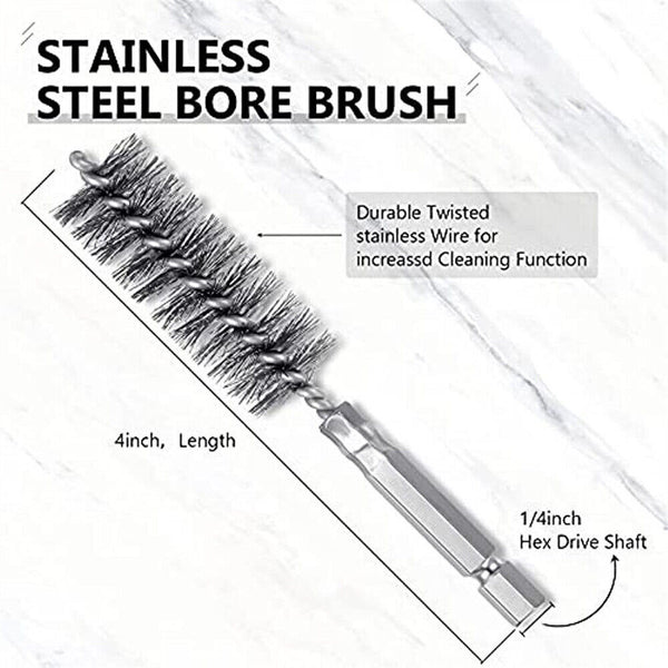 Stainless Steel Wire Brush Bore Cleaning Brush 1/4" Shank For Drill Power Tool