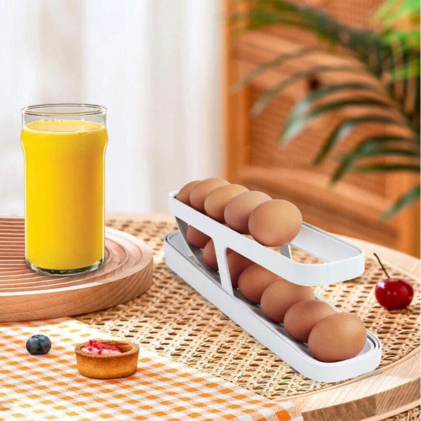 2 Tier Storage Rack Rolldown Refrigerator Egg Dispenser Auto Rolling Egg Holder