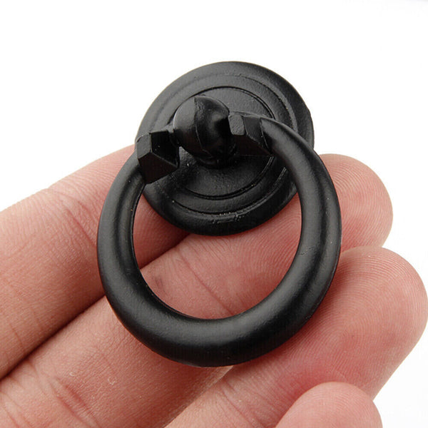 1-10 Black Ring Pull Handle Cabinet Knob Drawer Dresser Cupboard Drop Zinc Alloy