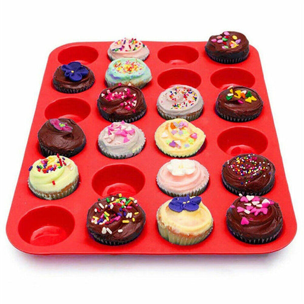 1-2x Pan Tray Silicone Mould 24 Cavity Mini Cupcake Cookie Baking Mold MuffinCup