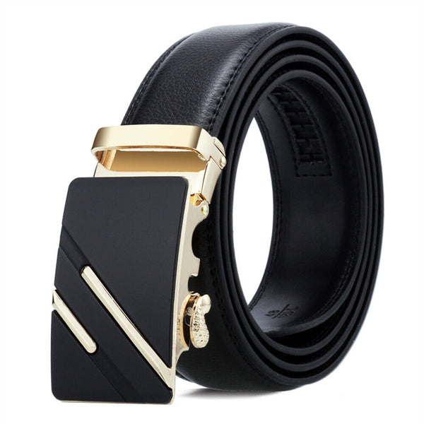 Fashion Mens Genuine Leather Ratchet Belt Automatic Buckle Waistband Waist Strap