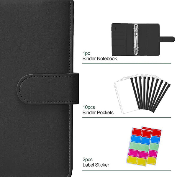 A6 PU Leather Binder Cover Binder Pockets Cash Envelope Wallet Planner Notebooks