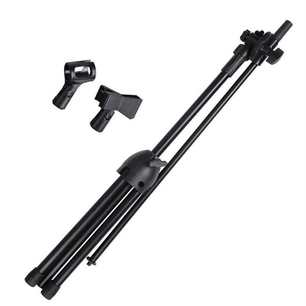 Professional Dual Microphone Stand Telescopic Boom Adjustable Mic Holder Tripod