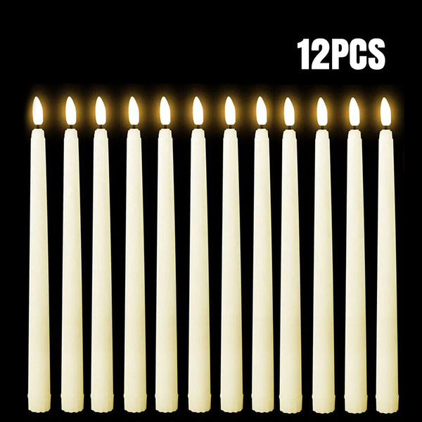 12x LED Flameless Taper Flickering Battery Operated Candle Light Wedding Party