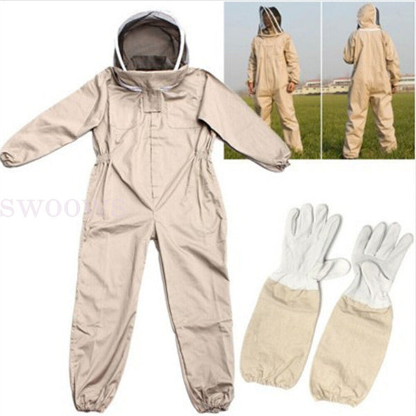 Full Beekeeping Suit Heavy Duty Leather Ventilated Keeping Gloves Bee Anti-Sting