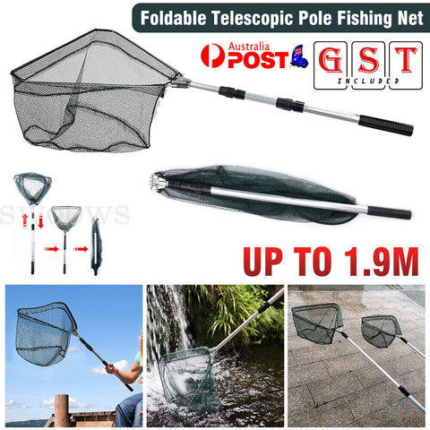 Fishing Landing Net Portable Black Triangle Fish Mesh Foldable Pole Handle