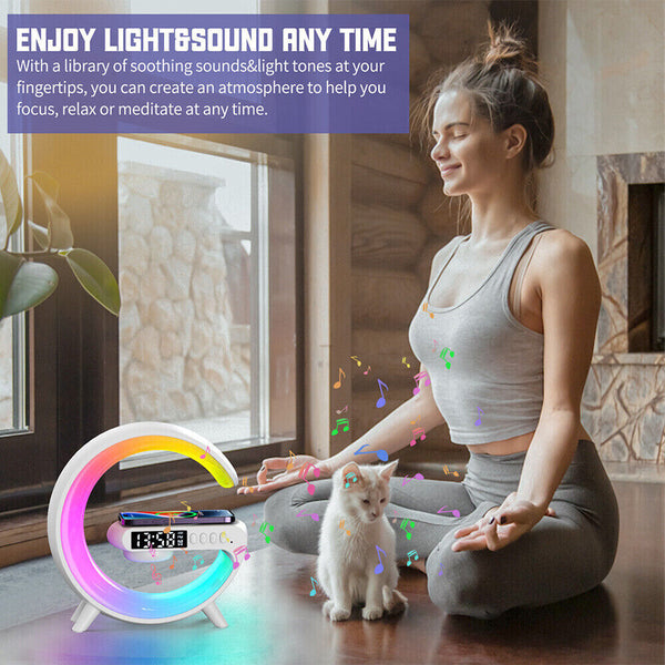 Smart Lamp Bluetooth Speaker Wireless Charger RGB AlarmClock Night Light Battery