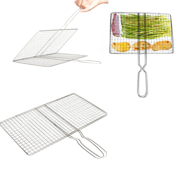 1/2x BBQ Fish Grilling Basket Grill Camping Net Meat Vegetable Kitchen Tool AU