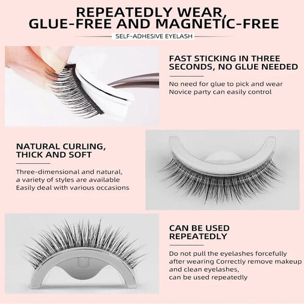 2PCS Eyelashes Self-Adhesive Natural Multiple Reversible Glue Free Reusable Box