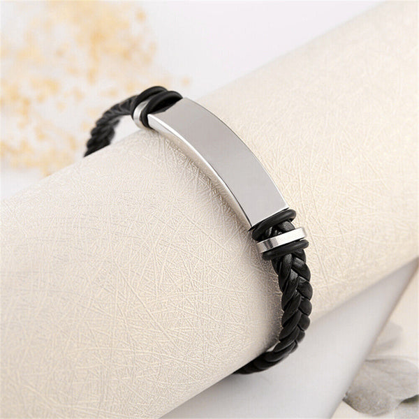 1/2x PU Leather Bracelet Gift for Dad Daddy Fathers Day Mens (without font)