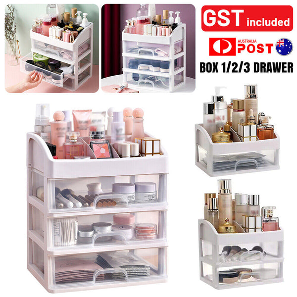 1-3 Drawer Makeup Organizer Container Box Cosmetic Storage Box Desk Case