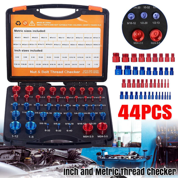 Thread Checker 44PCS Nut and Bolt Inch and Metric Screw Thread Identifier Gauge