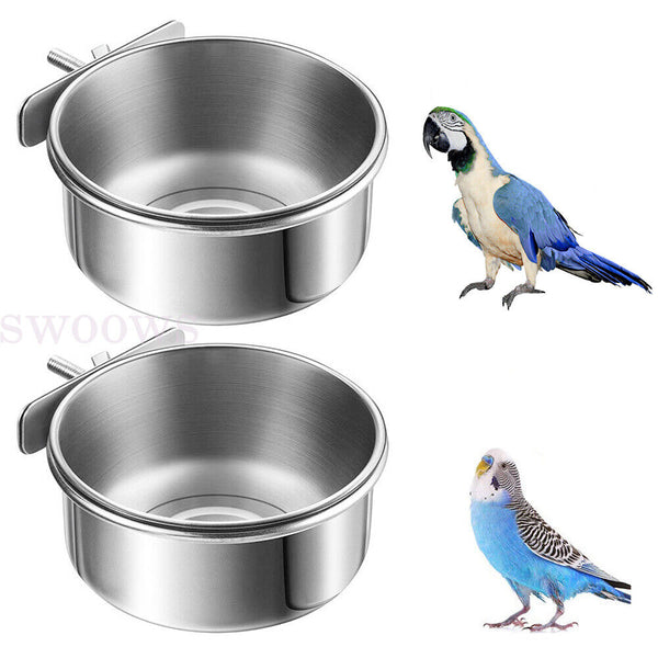 Pet Bowl Bird Feeding Dish Cup Parrot Food Water Bowl with Clamp Stainless Steel