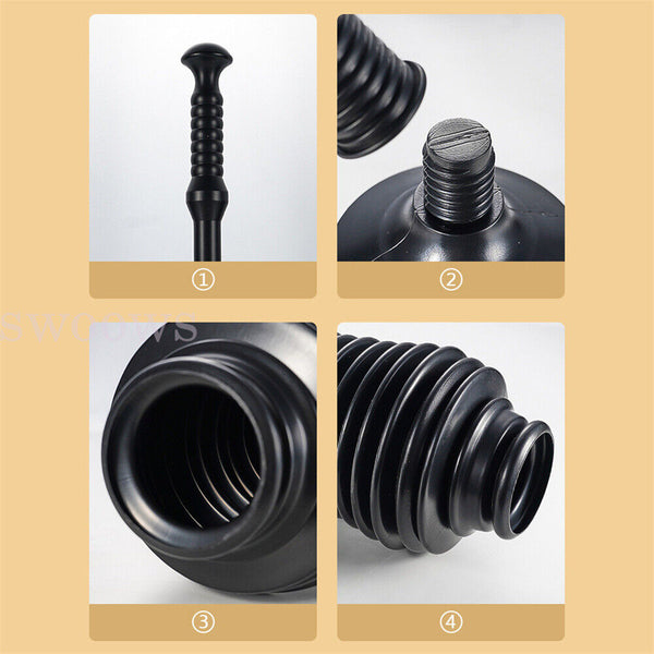Toilet Plunger Bathroom Drain Clean Powerful High Pressure Thrust Plunge Cleaner