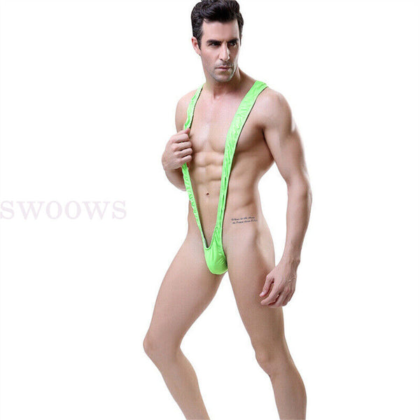 Leopard Skin Mesh Man Sexy Borat Mankini Thong Bodysuit Costume Swimsuit