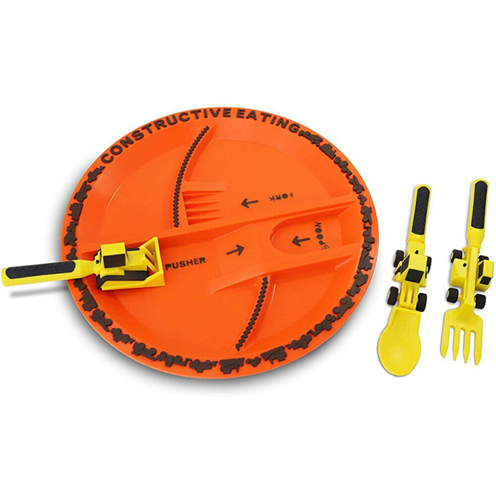 Constructive Eating - Construction Themed Set - Plate, Heavy Equipment Utensils