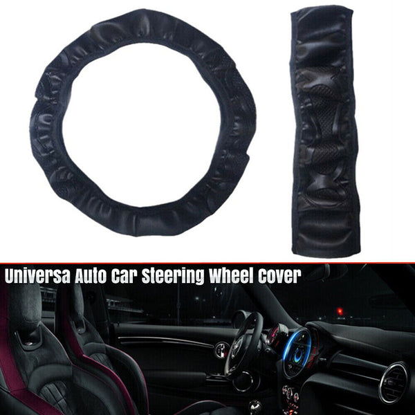 Universal_Auto Car Steering Wheel Cover Leather Breathable Anti-slip Black NEW