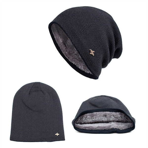 Thick Knitted Wool Hat Winter Warm Cap Men Women Beanie Fleece Ski Skating Cap