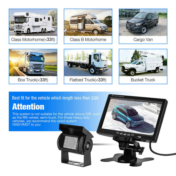 Wireless 7'' LCD Monitor 2x CCD Backup Reverse Camera 18 IR 12-24v Caravan Truck