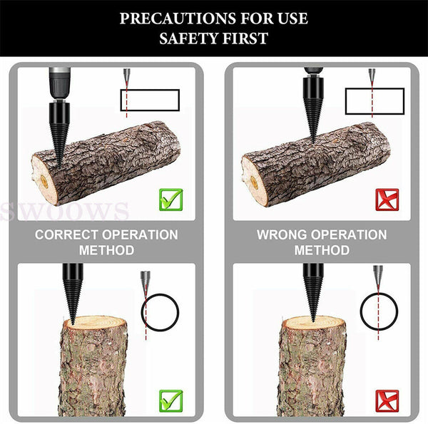 High Speed Twist Firewood Chop Wood Drill Bit Tool 32/42mm Splitting Cone