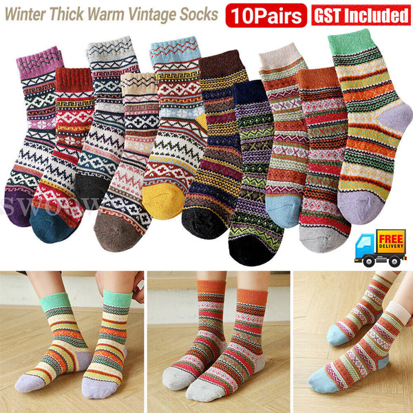 1-10 Pairs Thermal Socks Winter Nordic Wool Blends Cashmere Thick Warm Knitted