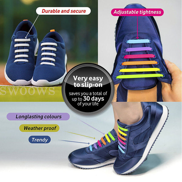 No Tie Elastic Silicone Shoe Laces Shoelaces Sneakers Sports Child/Adult/Unisex