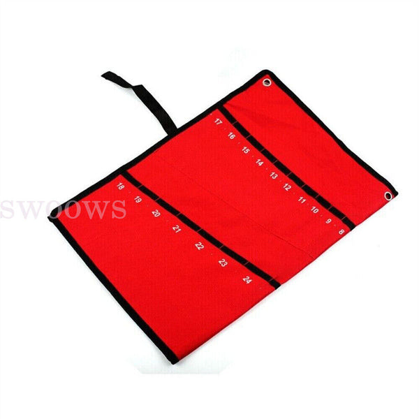 14-25 Pocket Red Canvas Spanner Wrench Storage Bag Tool Roll Up Organizer Pouch