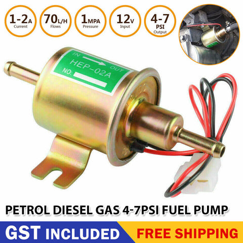 Universal 12V Electric Fuel Pump Low Pressure Inline Gas Diesel 3-6 PSI HEP-02A