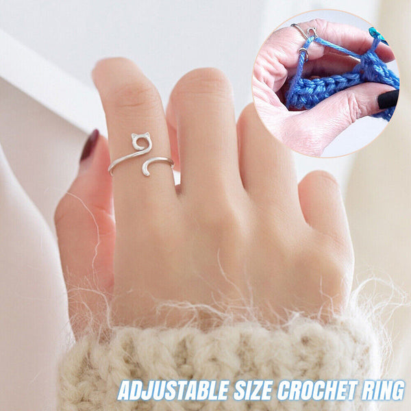 1/2 Yarn Ring Cat Kitty Ears Adjustable Size Crochet Ring Beginner Knitting Ring