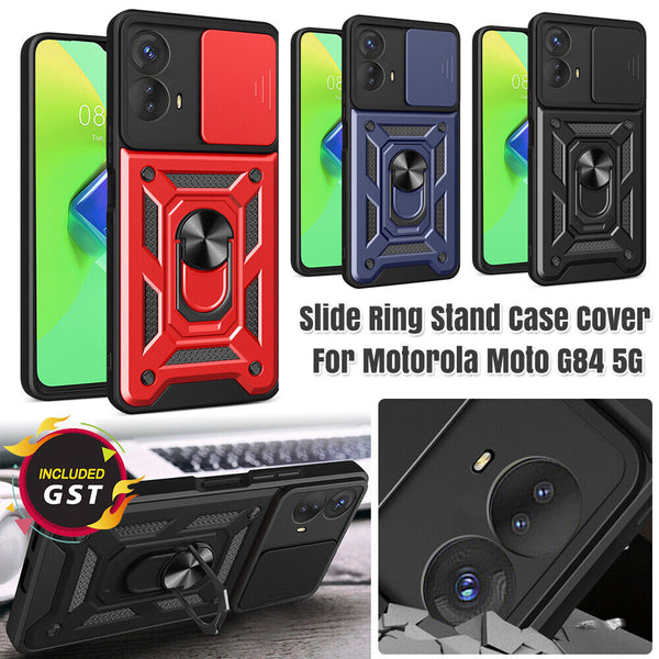 Shockproof Armor Case Slide Camera Ring Stand Cover For Motorola Moto G84 5G