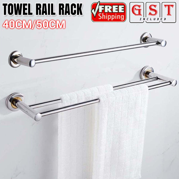 40/50cm Single Double Towel Rail Rack Holder Wall Mounted Bathroom Kitchen AU