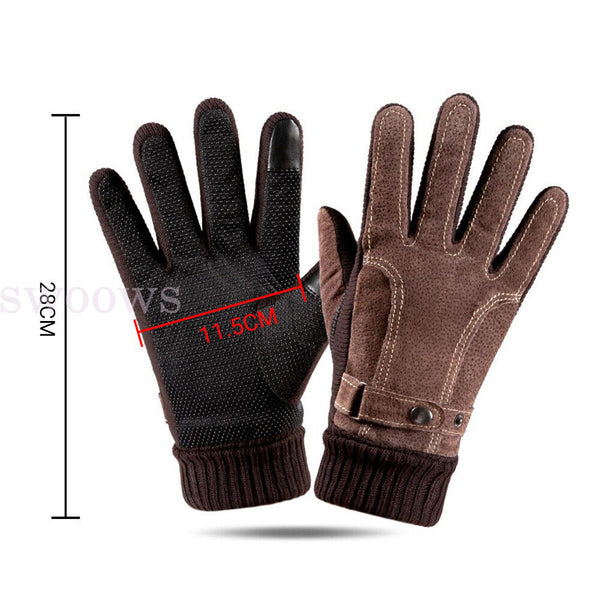 Winter Warm Men Thick Leather Gloves Driving Gloves Touch Screen Mitten Thermal