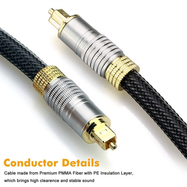 Ultra Premium Toslink Optical Fibre Cable Gold Plated Digital Audio Lead Cord