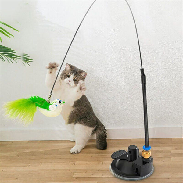 Cat Play Toy Simulation Birds Teaser Wand Interactive Stick with Suction Cup