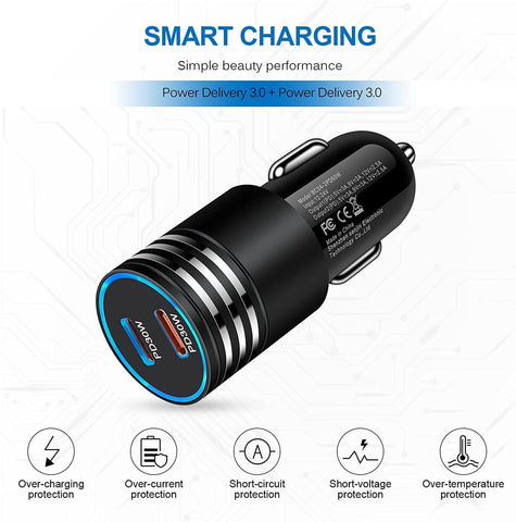 60W Dual USB-C 2 Type-C Port PD Car Charger USB C QC4.0 Quick Charging Adapter